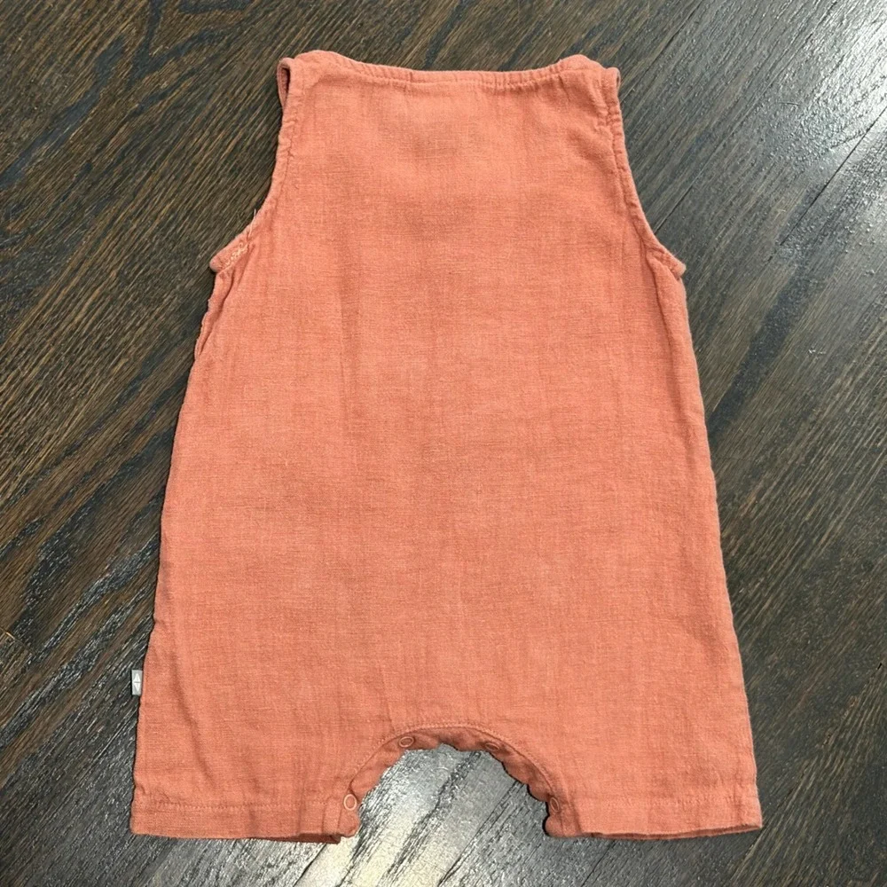 Kyte Baby Romper 6-12m Terracotta Orange‎ Linen Cotton Henley Sleeveless Pocket